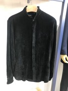依文诺丁山男士黑色立领衬衫，秋款纯粘纤面料，衬衣吊牌价2380元