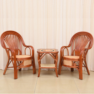印尼真藤椅三件套阳台，休闲茶桌家用藤编桌椅，组合单人实木靠背椅子