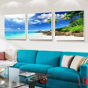 客厅装饰画沙发背景壁画水晶，无框挂画海景墙画海边风景大海三联画