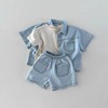 ins韩版婴幼儿男女宝宝短袖牛仔，口袋衬衫短裤套装夏季时尚洋气套