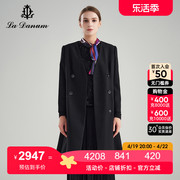 阿丹娜春季黑色长款V领长袖双排扣西装外套含丝巾LCA818JL0