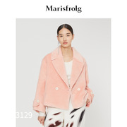 高阶色彩系列玛丝菲尔秋冬粉红色羊毛西装毛呢大衣外套