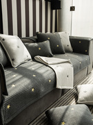 现代简约刺绣五角星全棉沙发垫，四季通用防滑布艺坐垫客厅沙发套罩