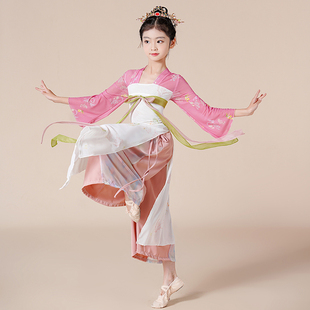 儿童古典舞蹈服中国舞齐胸汉服飘逸纱衣身韵长款扇子舞女童演出服