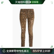 香港直邮潮奢r13女士，kate磨破豹纹中腰紧身牛仔裤