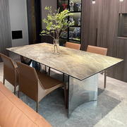 意式轻奢奢石岩板长方形餐桌现代简约高级德利丰岩板客厅家用餐台