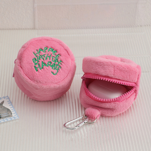 少女韩版毛绒零钱包刺绣粉色耳机包学生(包学生)圆形挂件钥匙扣包蛋糕(包蛋糕)包