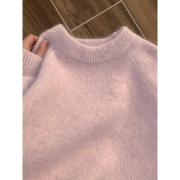 粉色圆领套头毛衣女冬季欧货软糯慵懒风针织衫中长款加厚秋冬外穿