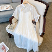 改良旗袍新中式国风，连衣裙套装女夏网纱上衣，白色蕾丝吊带裙两件套