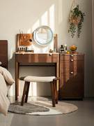 实木梳妆台现代简约橡木岩板梳妆桌小户型卧室黑胡桃色带镜化