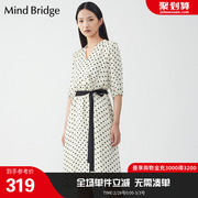 mindbridge连衣裙夏季女法式波点v领气质，裙显瘦m0082b70042