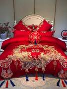 奢华婚庆床品龙凤被套，喜被子四件套结婚房，全棉纯棉大红色床上用品