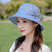 韩版帽子女盆帽中老年春夏时尚，百搭遮脸太阳帽，妈妈可折叠遮阳布帽