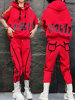 欧货红色休闲运动套装女2023洋气炸街运动服显瘦中国红俩件套