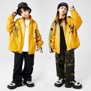 儿童街舞潮服hiphop嘻哈男童皮衣，外套演出套装，少儿架子鼓表演服装