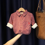 宝宝衬衫加绒男小童纯棉，秋冬加厚保暖婴幼儿衬衣，男女儿童格子衬衫