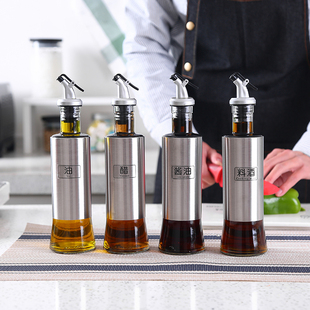 玻璃防漏油瓶酱油醋调料瓶套装厨房家用商用不锈钢油壶醋壶香油瓶