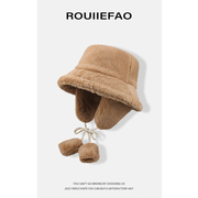 ROUIIEFAO可拆卸两用加厚毛绒渔夫帽子女冬季骑车保暖盆帽护耳帽