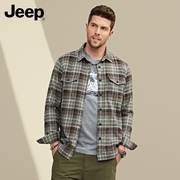 jeep男士长袖衬衫2023秋冬装，吉普上衣大码加绒加厚休闲格子衬衣