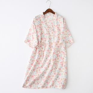 夏季全棉双层纱布纯棉女士短袖日系和风和服睡裙家居服汗蒸服浴衣