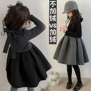 韩版女童秋冬连衣裙洋气，长袖中大儿童加绒裙子，宝宝高领蓬蓬公主裙