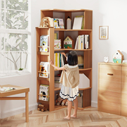 简易实木转角绘本书架学生，落地拐角书柜，组合客厅卧室收纳置物架