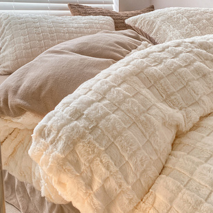 四件套珊瑚绒秋冬季床单被套，法莱牛奶绒床品毛茸茸被套床笠三件套