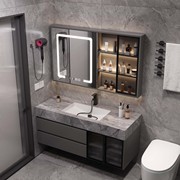 2023浴室柜组合岩板一体无缝洗脸洗手盆柜卫生间洗漱台盆池柜