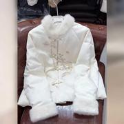 新中式国风唐装白色棉服外套女2024秋冬季高级感超好看羽绒服