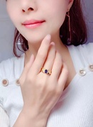 天然蓝宝石戒指宽版925银，镶嵌祖母绿红宝石复古女戒设计感指环