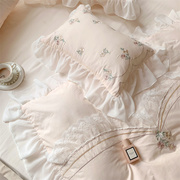 纯棉水洗棉四件套定制蕾丝花边，绣花床上用品田园风荷叶边高级床单