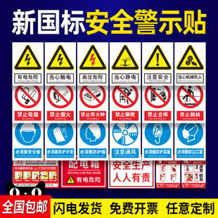 安全标识牌警告警示标志贴纸，生产车间建筑工地消防禁止吸烟标示牌