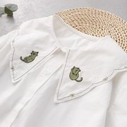 两只绿色的猫咪~秋装日系娃娃，领甜美上衣女，宽松长袖衬衫衬衣