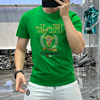 欧洲站纯棉男士短袖2022绿色时尚潮牌重工烫钻男半袖圆领T恤