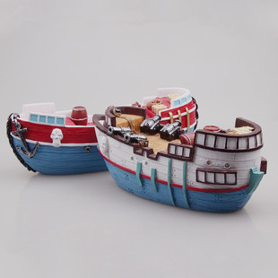 树脂海盗船模型地中海大炮海盗船儿童鱼缸书房摆件24公分长度