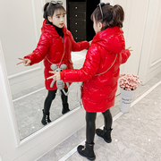 女童2023羽绒棉服冬装中大儿童，加绒棉袄厚外套，洋气中长红色衣