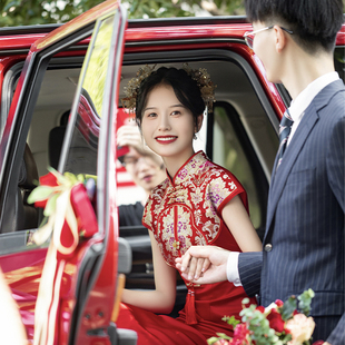 时光裁剪金枝叶 新娘结婚红色旗袍女敬酒服高端宴会礼服复古婚服