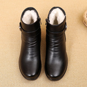 冬季女鞋棉鞋平底平跟中老年中年老人棉，靴子女靴短靴妈妈鞋真皮鞋