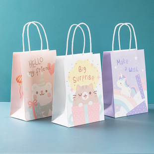 10个卡通手提袋纸袋可爱儿童女孩生日派对牛皮纸袋糖果回礼袋