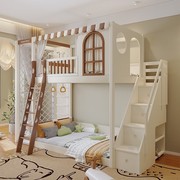 木月儿童上下床实木床树屋客房上下铺男女孩双层滑梯高低床子母床