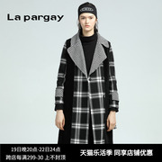 lapargay纳帕佳女装冬季黑白色格子大衣，中长款毛呢外套
