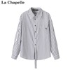 拉夏贝尔/La Chapelle法式条纹衬衫女秋装不规则长袖宽松上衣