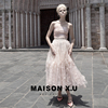 一见倾心 MAISON X.U｜高定设计师品牌玫瑰粉蝴蝶蕾丝半裙小仙裙