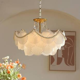 轻奢法式贝壳玻璃吊灯复古美式轻奢餐厅卧室客厅珍珠水晶灯具