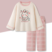 「像素风」可爱卡通风兔子睡衣女款冬季加厚珊瑚绒家居服套装