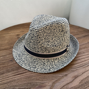夏季女帽子遮阳帽英伦草帽沙滩，男士卷边爵士，帽法式复古草编小礼帽