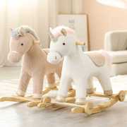 木马儿童摇摇马毛绒(马毛绒，)玩具婴儿宝宝，两用摇摇车骑马玩具周岁生日礼物