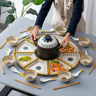 北欧餐盘陶瓷家用碗盘套装，创意摆盘家庭过年聚餐团圆拼盘圆桌盘子