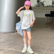 女童夏装短袖t恤2024韩版洋气，童装中大童，夏季网红半袖上衣潮