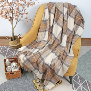 秋冬季加大加厚纯羊毛披毯1.4米宽空调房保暖纯色多用家居毯驼色